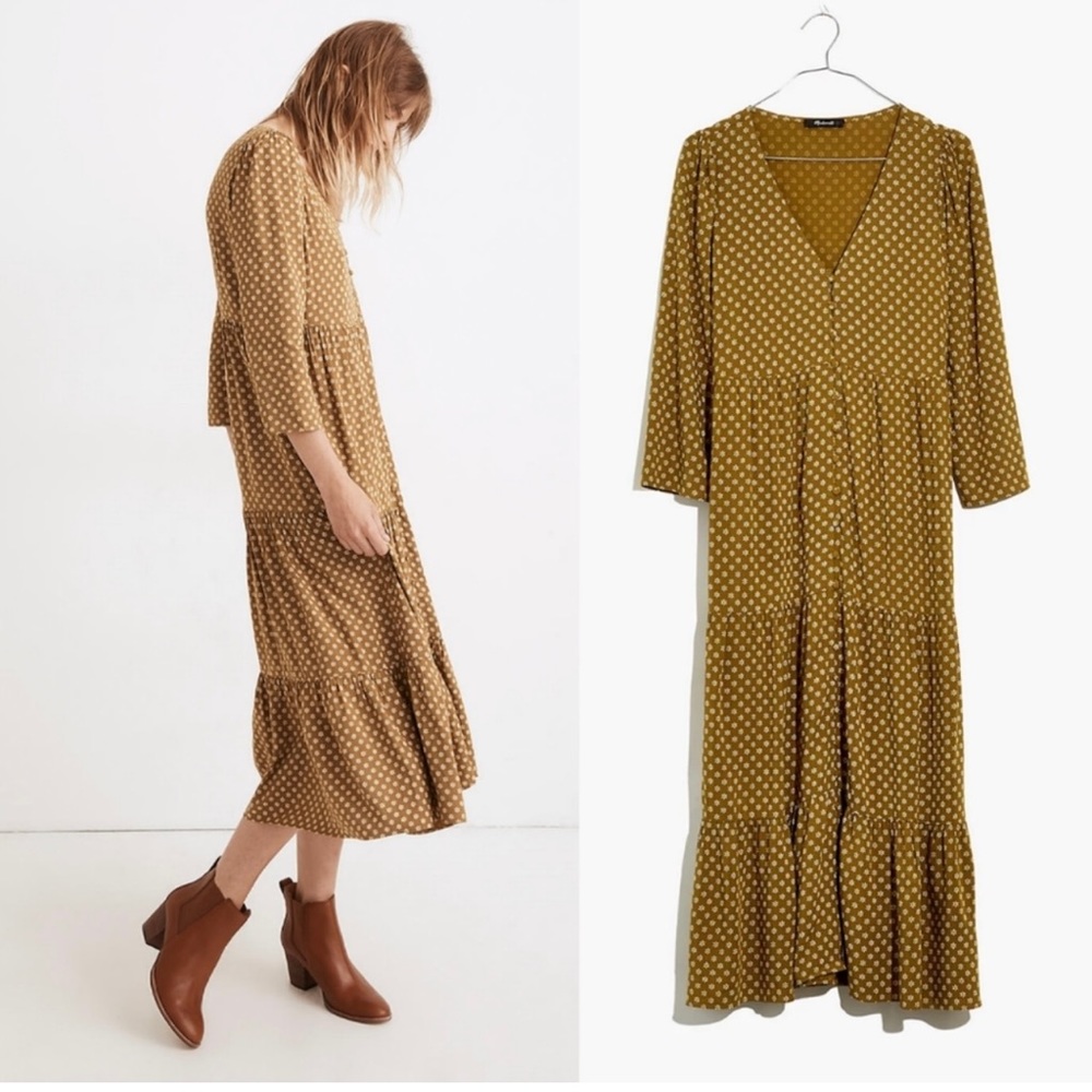 Madewell Daisies Forever Tiered V-neck Button Front Dress